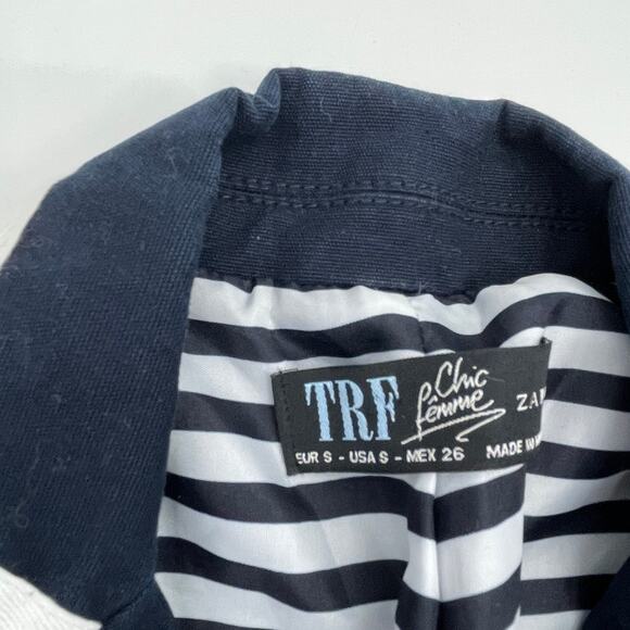 TRF ZARA Womens Preppy Blazer Jacket Size S Blue Fitted Single Button Nautical - Picture 3 of 6